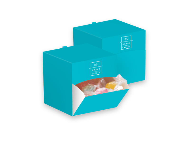 Reklamný box na cukríky s potlačou, veľkosť  65 x 65 x 65 mm 