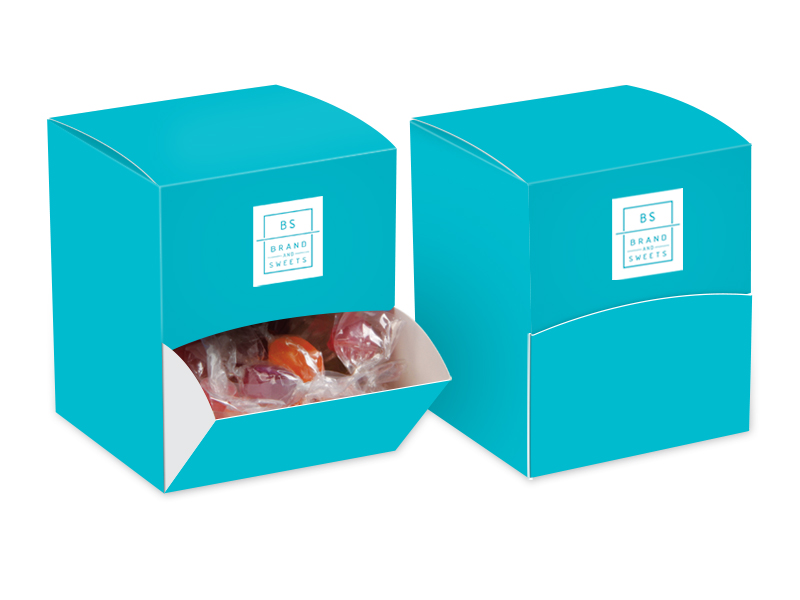 Reklamný box na cukríky s potlačou, veľkosť  75 x 75 x 90 mm